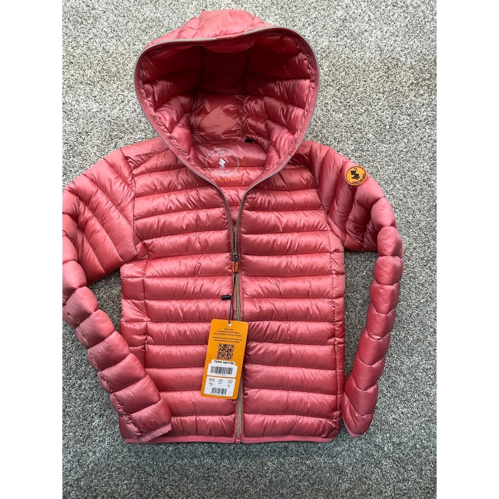 Save The Duck Puffer Jacket Kids 10 Pink NEW Hooded Quilted Full Zip J32310G